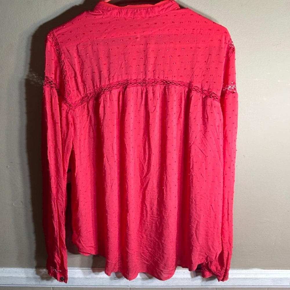 NWT Free People Everyday Girl Swiss Dot Long Sleeve Top Blouse Shirt Strawberry - Picture 4 of 6